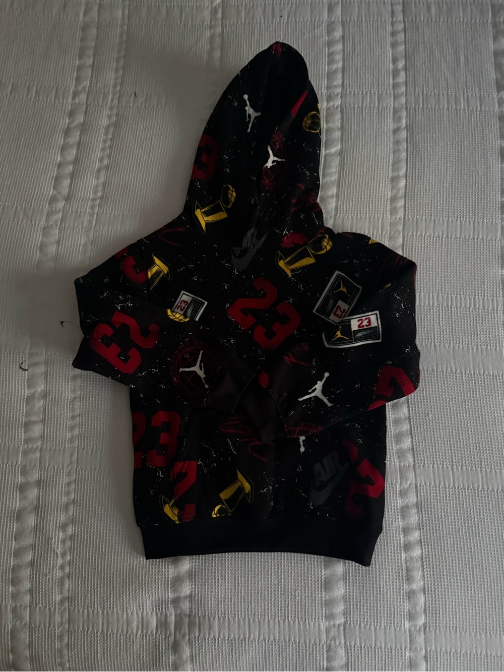 Kid’s Jordan Black Crewneck Hoodie with Red and Yellow Accents